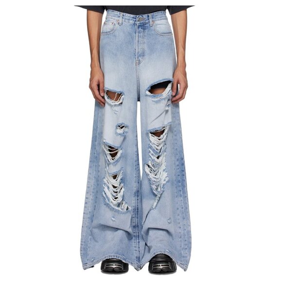 Vetements Garderobe Collection Wide Leg Baggy Jeans Distressed - Picture 1 of 12